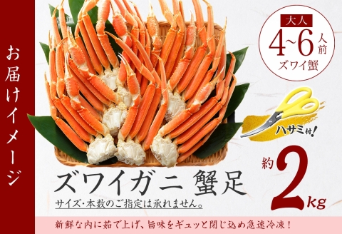 【年内配送 12月21日まで受付】3331. ボイルズワイガニ足 2kg 約4-6人前 食べ方ガイド・専用ハサミ付 カニ かに 蟹 海鮮 送料無料 期間限定 数量限定 北海道 弟子屈町