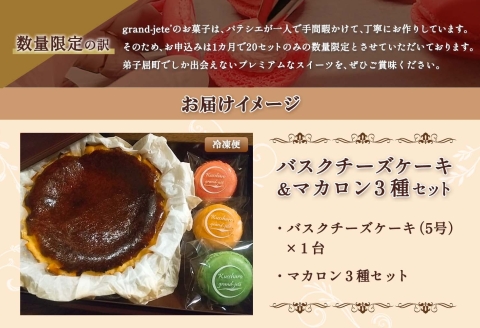 2474. バスクチーズケーキ 5号 15cm マカロン 3種 3個 grand-jete' チーズケーキ いちご パッションマンゴー ピスタチオ スイーツ お菓子 冷凍 送料無料 北海道 弟子屈町