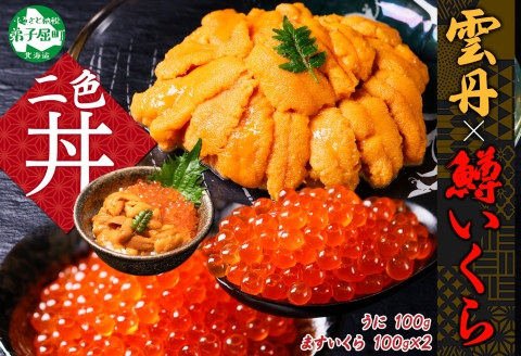 3619. 雲丹 100g 鱒いくら醤油漬け 100g×2個 うに ウニ チリ産 冷凍 いくら イクラ ます 醤油漬け お取り寄せ 魚卵 二色丼 海鮮 寿司 送料無料 北海道 弟子屈町