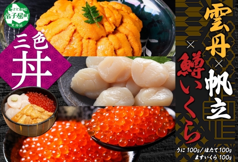 【年内配送 12月10日まで受付】3627. うに 100g 鱒いくら醤油漬け 100g ホタテ 100g ウニ チリ産 冷凍 雲丹 イクラ ますいくら ほたて 帆立 海鮮 海鮮丼 送料無料 北海道 弟子屈町