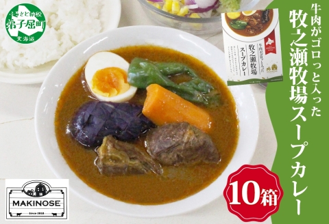 3023. ビーフ スープカレー 300g 10箱 カレー ビーフカレー スープ 牛 牛肉 放牧牛 牧場 レトルトカレー レトルト食品 レトルト 湯煎 レンジ 牧之瀬牧場 送料無料 北海道 弟子屈町