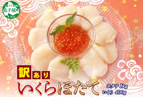 3587.訳あり ホタテ貝柱 1kg ほたて いくら セット 10-12人前 大容量 帆立 イクラ 生ほたて 貝柱 海鮮 送料無料 北海道 弟子屈町