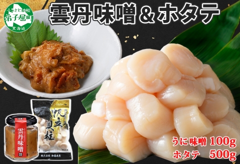 3437. 雲丹味噌瓶 100g ホタテ500g 小分け ウニみそ うにみそ 雲丹 ウニ うに 味噌 みそ 瓶詰 ホタテ 帆立 ほたて 海鮮 送料無料 北海道 弟子屈町