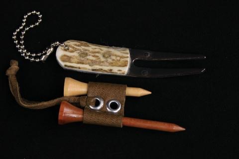 1031.鹿角２本爪グリーンフォーク＆鹿革ティーホルダー