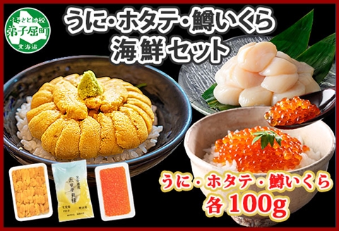 1749. うに 100g 鱒いくら醤油漬け 100g ホタテ 100g ウニ チリ産 冷凍 雲丹 イクラ ますいくら ほたて 帆立 海鮮 海鮮丼 送料無料 北海道 弟子屈町