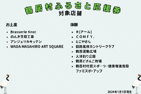 鶴居村ふるさと応援券（1,500円分）