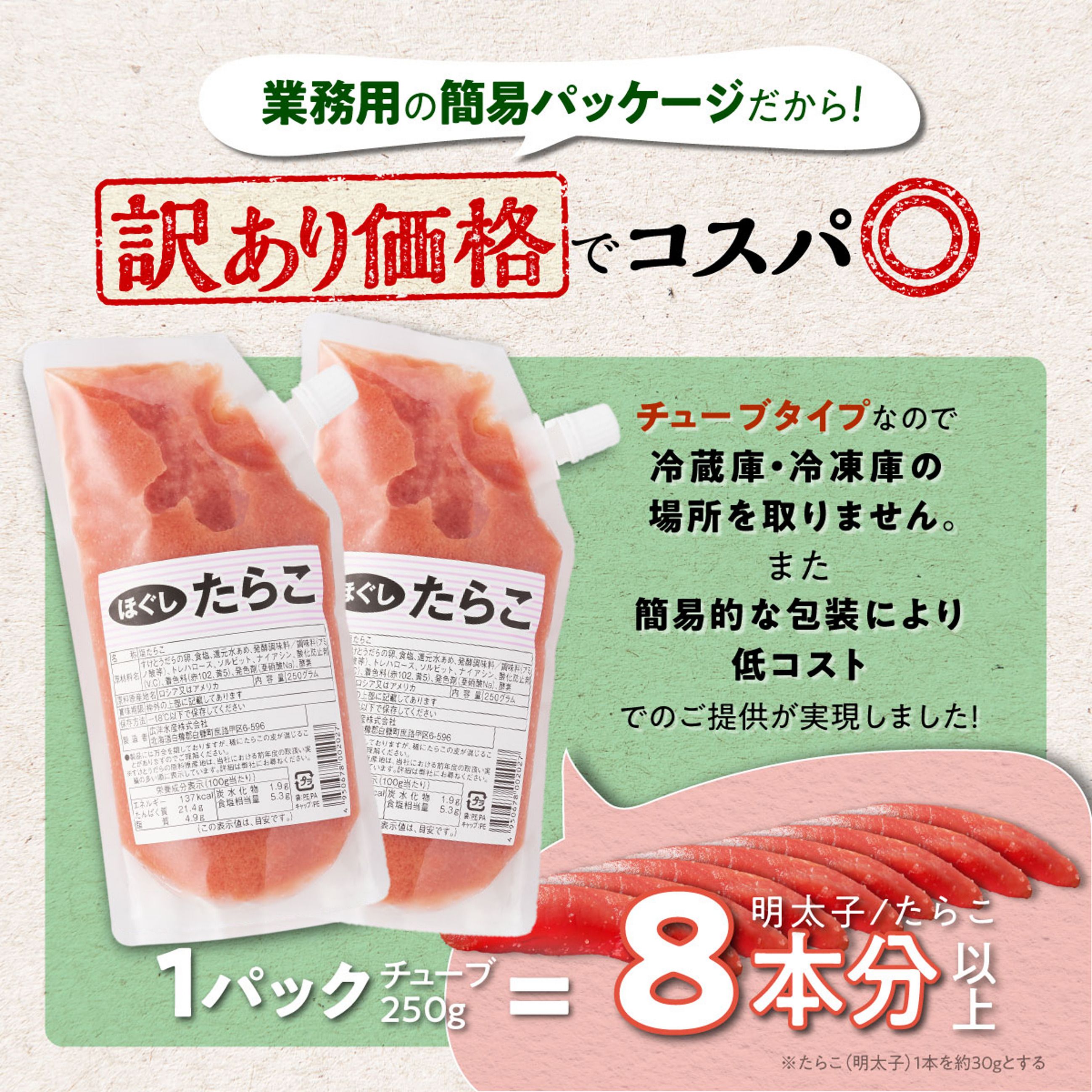キャップ付きチューブタイプ ほぐしたらこ【250g×2 合計500g】_I004-0690