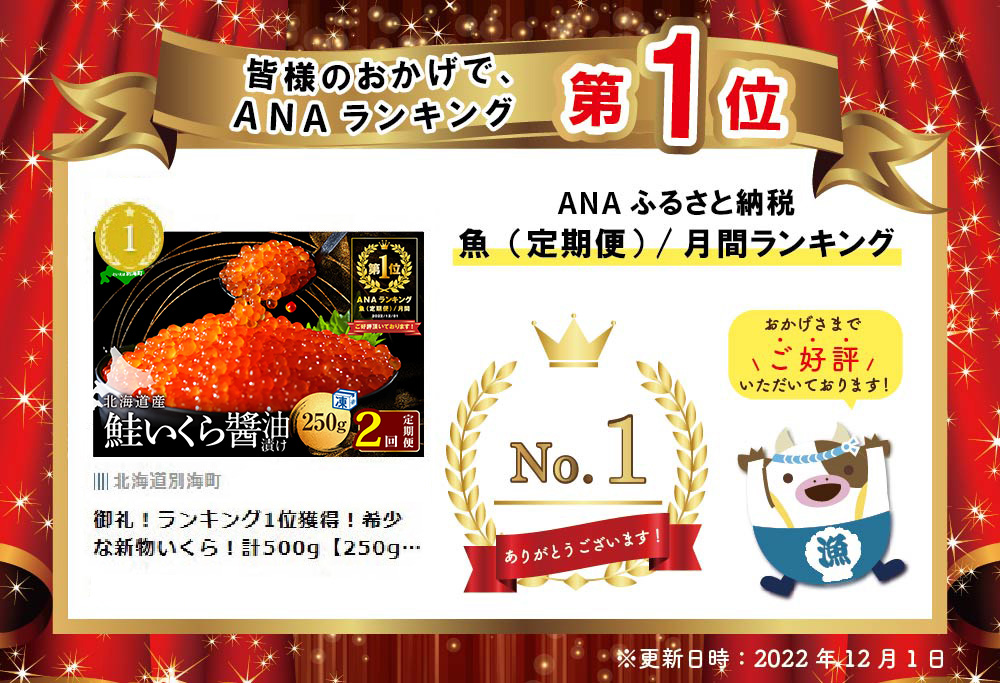 御礼！ランキング第１位獲得！希少ないくら！【2ヵ月 定期便】本場「北海道」 いくら 醤油漬け 計500g【250g×1パック 2回 お届け】【NKM02NQ13】