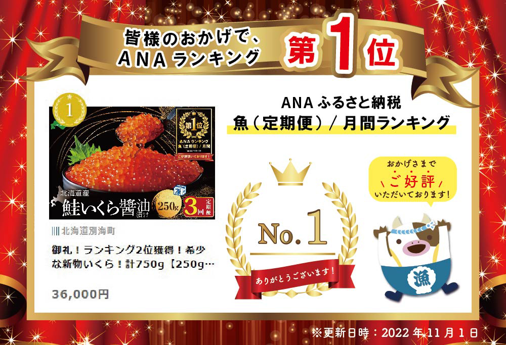 御礼！ランキング１位獲得！【3ヵ月 定期便】本場「北海道」 いくら 醤油漬け 計750g【250g×1パック 3回 お届け】【NKM03NQ13】