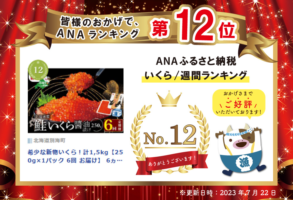 【6ヵ月 定期便】本場「北海道」 いくら 醤油漬け 計1.5kg【250g×1パック 6回 お届け】【NKM06NQ13】