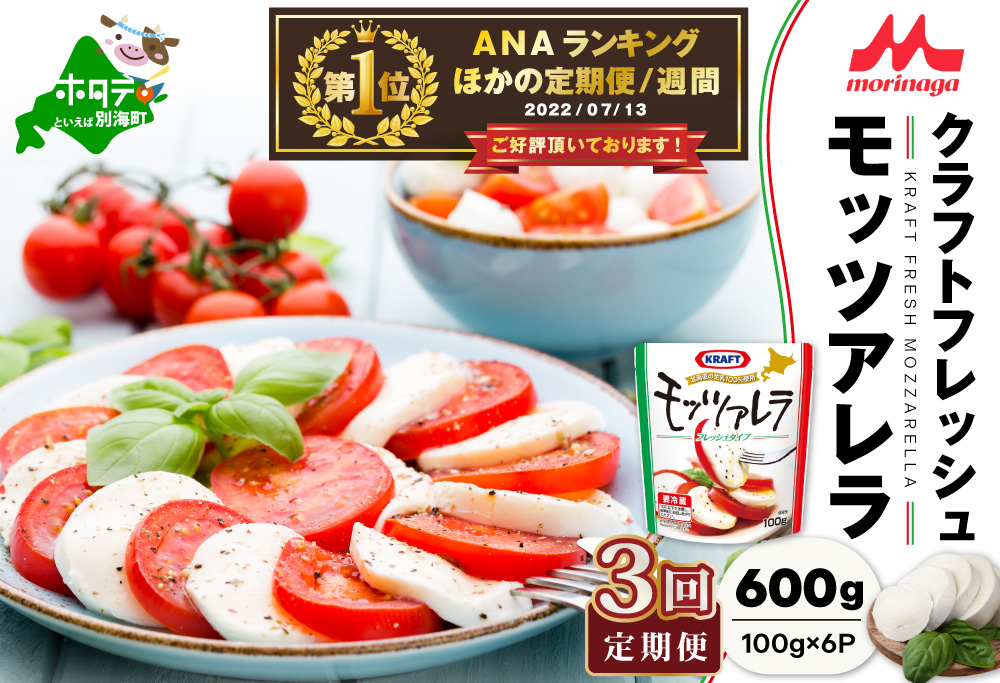 御礼！ランキング第1位獲得！【チーズ 北海道 定期便】森永乳業 モッツァレラチーズ 600g 詰め合わせ (100g×6P) × 3ヵ月【全3回】（北海道産 詰合せ）