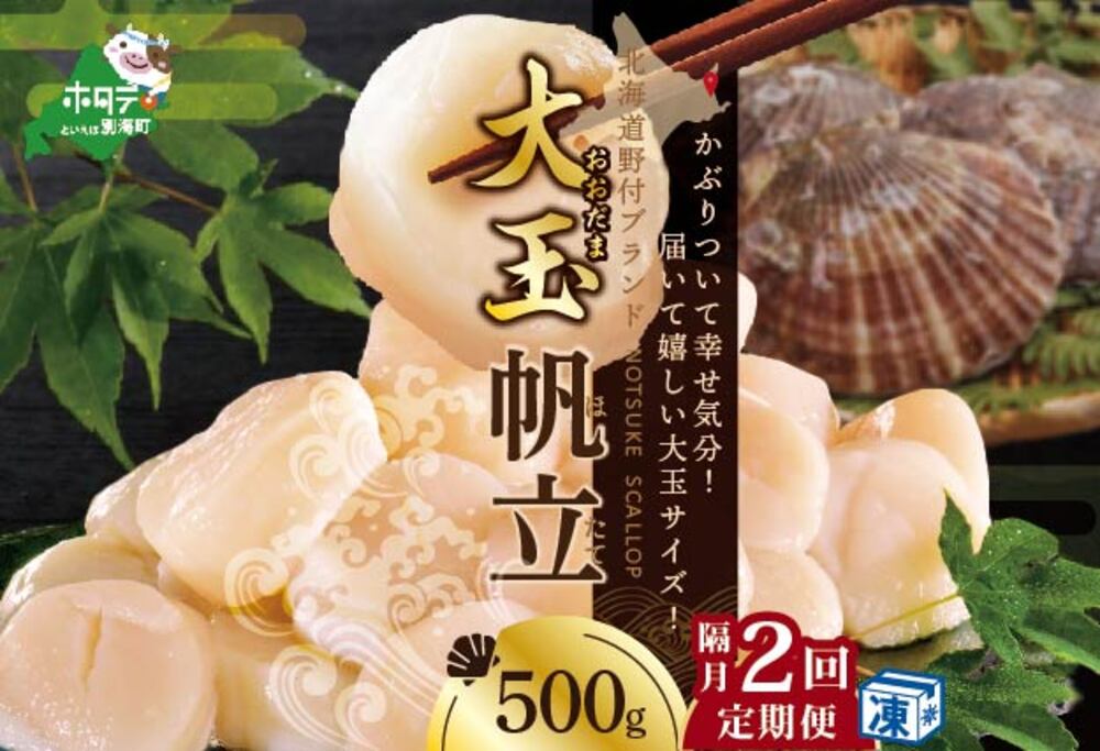 [隔月2回定期便]北海道 野付産 冷凍ホタテ 貝柱 届いて嬉しい 大玉 ホタテ 500g 2回 配送 水産事業者支援