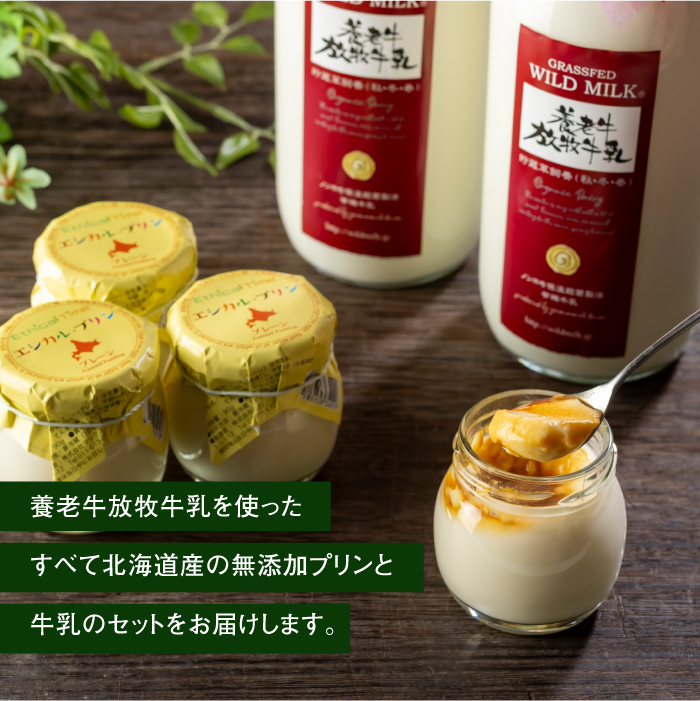 オーガニック＆グラスフェッド養老牛放牧牛乳900ml×2本とエシカル・プリン×4個セット【1301201】