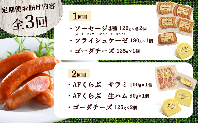 【定期便：全3回】 チーズ・ハム・ソーセージ 北海道 AFくらぶ 8種よくばりセット【17013】