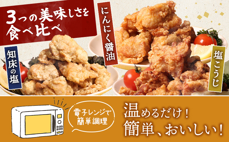 【レンジで簡単】知床からあげ【知床の塩・にんにく醤油・塩こうじ】 もも750g（250g×各1パック）【35021】