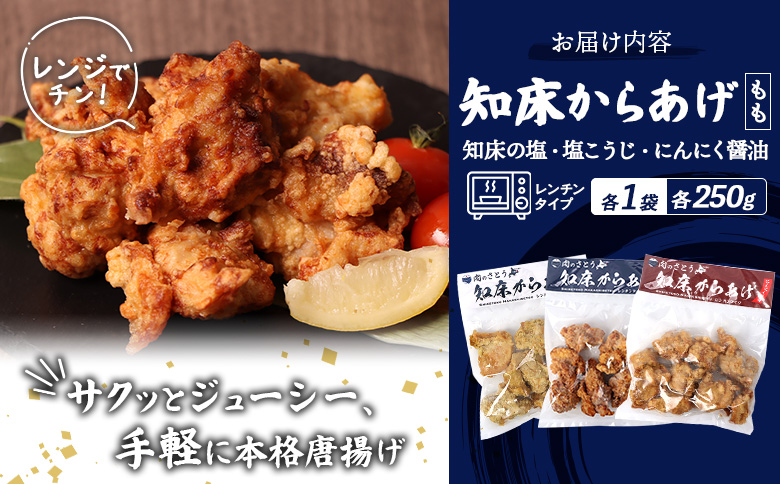 【レンジで簡単】知床からあげ【知床の塩・にんにく醤油・塩こうじ】 もも750g（250g×各1パック）【35021】