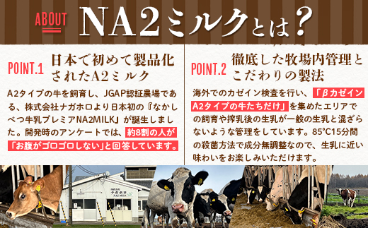 【定期便：全3回】なかしべつ牛乳プレミアム NA2 MILK 200ml×6個【14029】 【定期便：全3回】200ml×6個