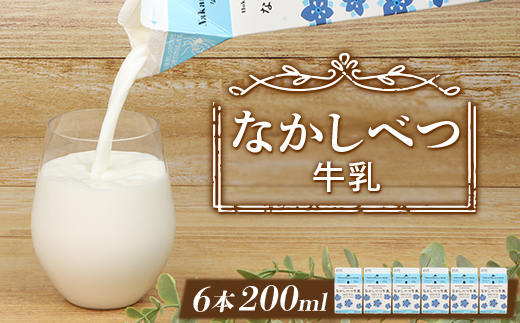 北海道なかしべつ牛乳 200ml×６個【1402501】 【単品】
