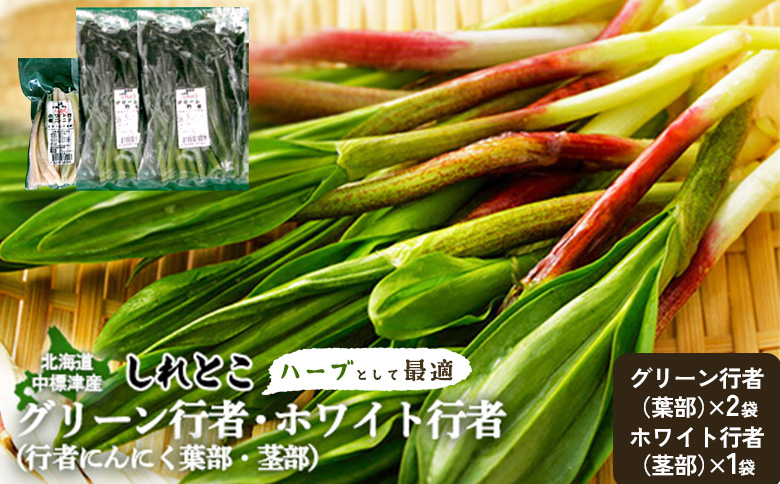 【ハーブとして最適】行者にんにく3袋（葉部・茎部）グリーン行者×2袋 ホワイト行者×1袋【20019】