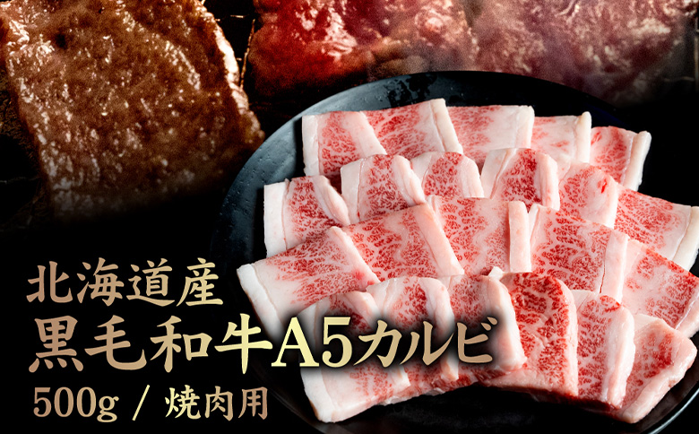 北海道産 黒毛和牛 A5 カルビ 500g 焼肉用【57011】