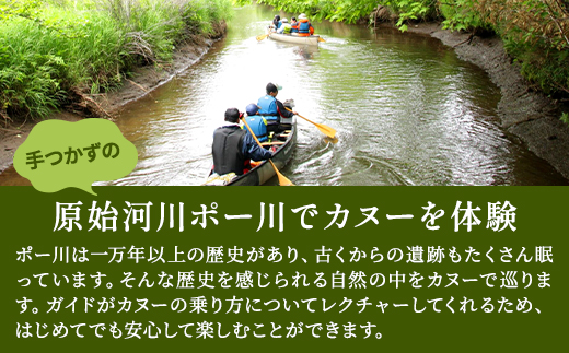 【歴史感じるガイドツアー】原始河川ポー川カヌー　2名様分(5～11月上旬) 　北海道 ペアチケット