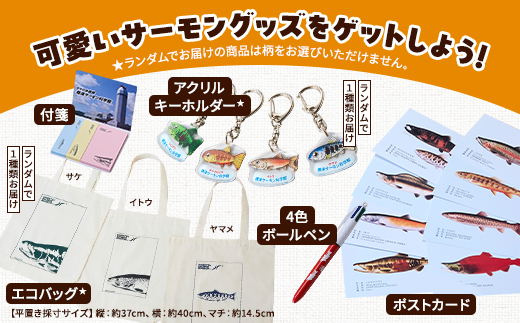 標津サーモン科学館グッズセットA　エコバッグ ポストカード ボールペン 付箋 キーホルダー