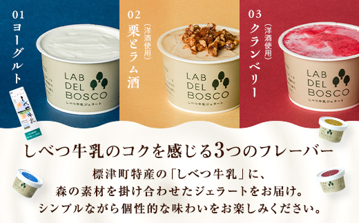 しべつ牛乳ジェラート 3種全6個セット(ヨーグルト/栗とラム酒/クランベリー)【配送不可地域：離島】