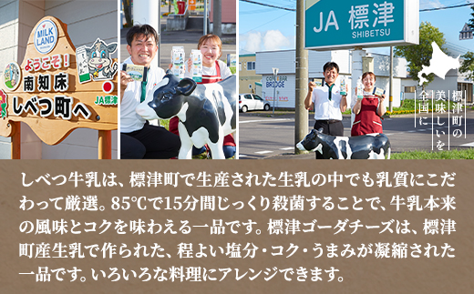 しべつ牛乳1L×4本・標津ゴーダチーズ250g×2袋のセット　北海道 乳製品 詰め合わせ おすすめ【配送不可地域：離島】