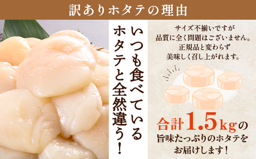 【訳あり】北海道産 帆立貝柱[特A]刺身用 500g×3袋  北海道 人気 おすすめ ホタテ 天然【配送不可地域：離島】