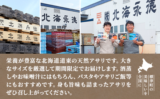 【期間限定】北海道道東産アサリ 大 約3kg(80～130粒) 天然 無添加 あさり 大サイズ【配送不可地域：離島】