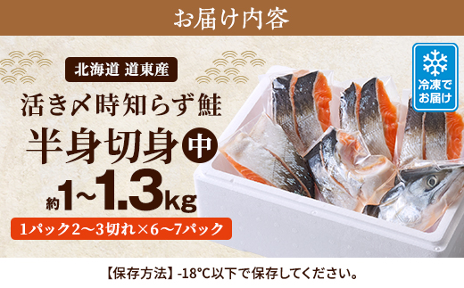 北海道道東産　活き〆時知らず鮭半身切身(中)約1kg-1.3kg 北海道 人気 おすすめ さけ 天然【配送不可地域：離島】