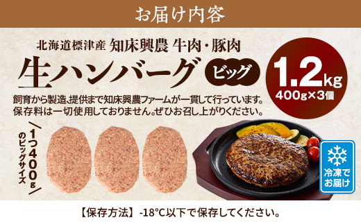 生ハンバーグ 400g×3個セット 冷凍でお届け 国産 牛肉 豚肉 ギフトにもおすすめ【配送不可地域：離島】