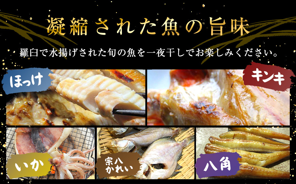 知床らうす 一夜干しセット 魚 北海道 海産物 魚介 魚介類 ほっけ ホッケ キンキ きんき めんめ いか 宗八カレイ 八角 干物 魚 肴 ご飯のお供 おかず 羅臼町 北海道 生産者 支援 応援