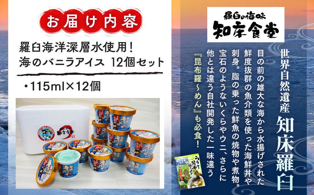 知床 海のバニラ 北海道 羅臼 海洋深層水 塩 世界自然遺産 冷凍 デザート アイスクリーム 乳製品 生乳 北海道産 生乳 アイス 知床食堂 生産者 支援 応援