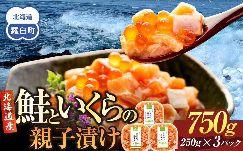 【2026年4月発送】北海道産 鮭といくらの親子漬け 750g （250g × 3パック） 小分け 国産 北海道 羅臼 サケ さけ シャケ しゃけ イクラ 魚卵 鮭卵 醤油漬け しょうゆ漬け 親子丼 海鮮丼 ご飯のお供 おかず おつまみ 一人暮らし おすそわけ 魚介類 生産者 支援 応援