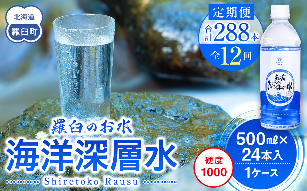 年12回！北海道 羅臼（らうす）のお水 海洋深層水500ml×24本定期便  知床 世界自然遺産 国産 備蓄 常備水 ペットボトル ミネラル 清涼飲料水 生産者 支援 応