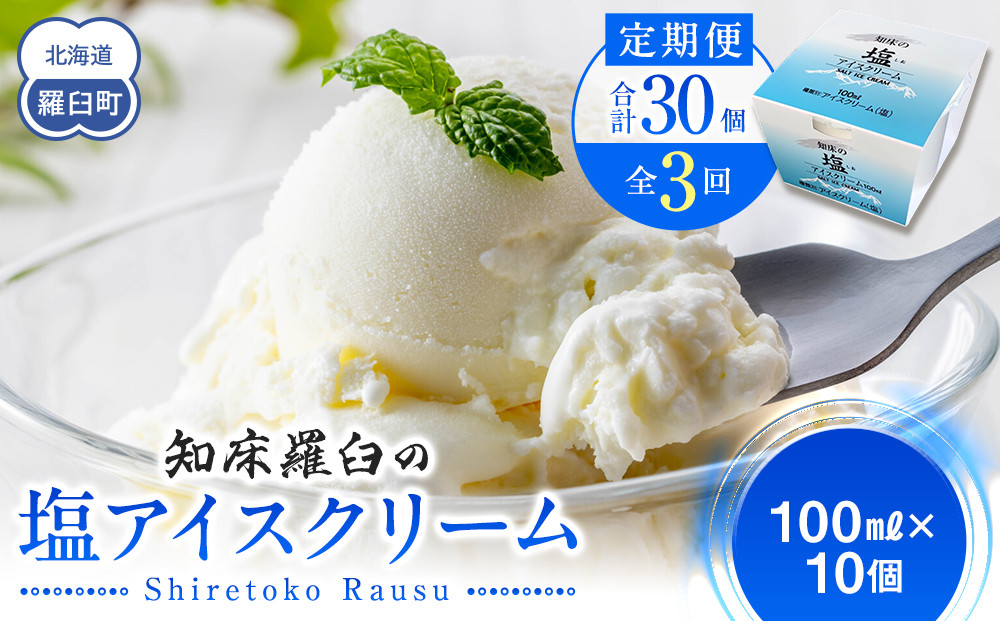 年3回！北海道 知床羅臼（らうす）の塩アイスクリーム定期便 知床 しれとこ 羅臼 らうす 北海道 世界自然遺産 送料無料 人気 海洋深層水 塩 スイーツ スウィーツ クリスマス バニラ お菓子 家族 アイス 生産者 支援 応
