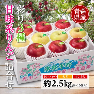 りんご/青森県産　彩り3種甘味系りんご詰合せ(高糖度)約2.5kg【配送不可地域：離島】