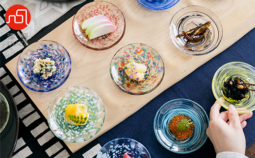 津軽びいどろ色色豆皿 4種 (菜の花・若葉・ねぶた夜祭・水鞠)