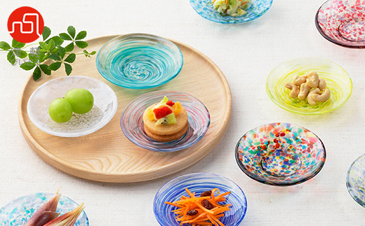 津軽びいどろ色色豆皿 4種 (菜の花・若葉・ねぶた夜祭・水鞠)