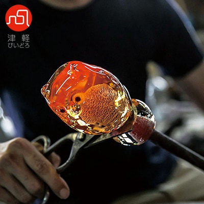 津軽びいどろ 親ふくろう アンバー金 1体