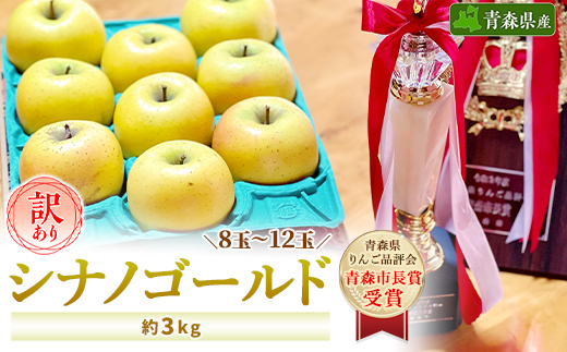 「シナノゴールド」3kg・訳あり家庭用りんご【冷蔵:スマートフレッシュ加工】【配送不可地域：離島・沖縄県】