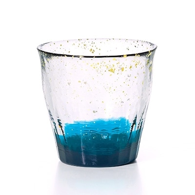 津軽びいどろ 金彩ロックグラス 碧