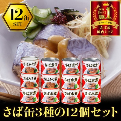 マルハニチロ さば3種(水煮、みそ煮、煮付)缶詰アソート 190g×12缶 ふるさと納税