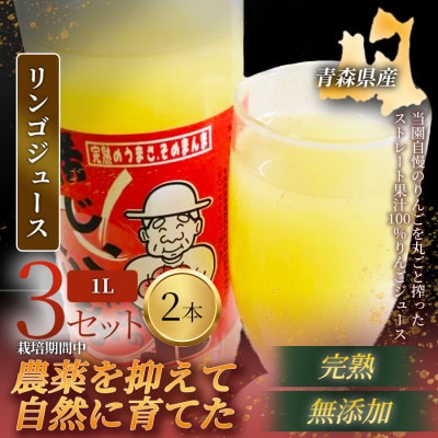 【栽培期間中農薬を減らしたりんごを丸ごと使用】リンゴジュース(1L×2本)3セット 青森産 限定生産