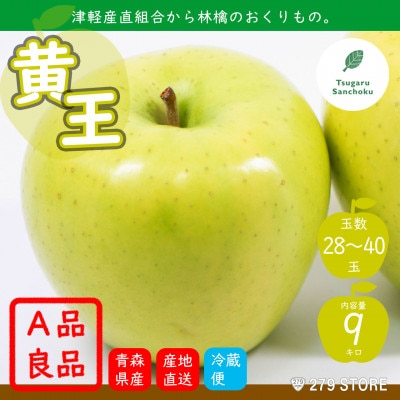 りんご 黄王(きおう)2022年9月より順次発送 A品 9kg (28〜40玉)津軽産直組合直送[配送不可地域:離島]