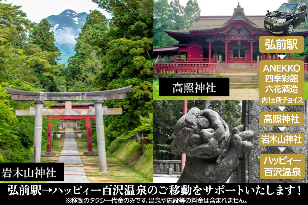 【寄附金額見直しました】北星交通 × ハッピィー百沢温泉 HAPPYタクシー ショッピング＆観光 1時間30分コース 4人乗り1台 (1～4名様利用)