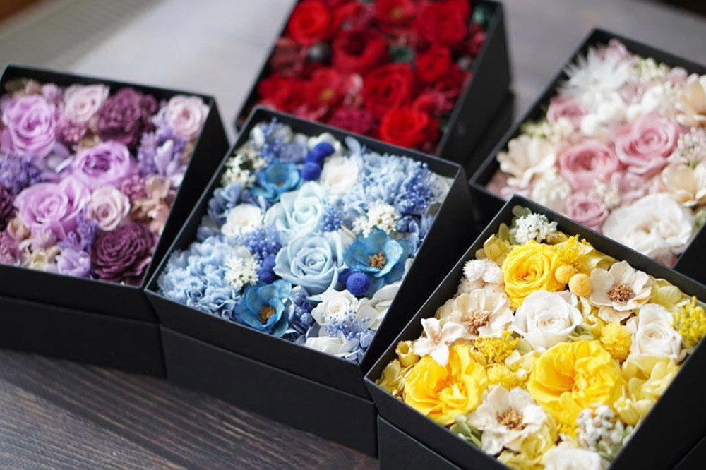 プリザーブドフラワーボックス【イエロー】13cm箱×1個