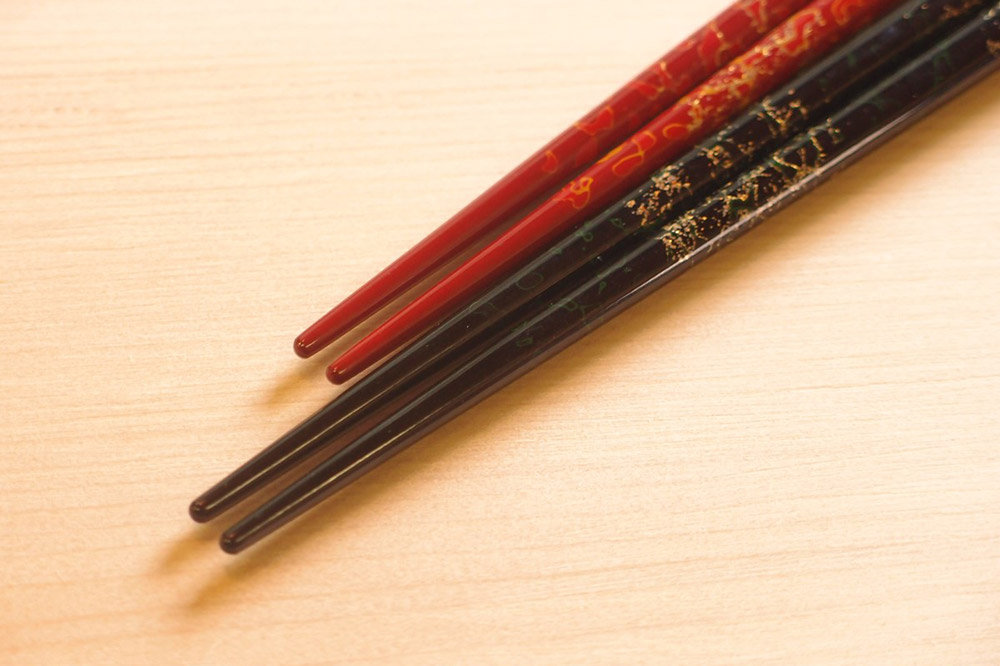 津軽塗 夫婦箸 唐塗 黒（大）・赤々（中）