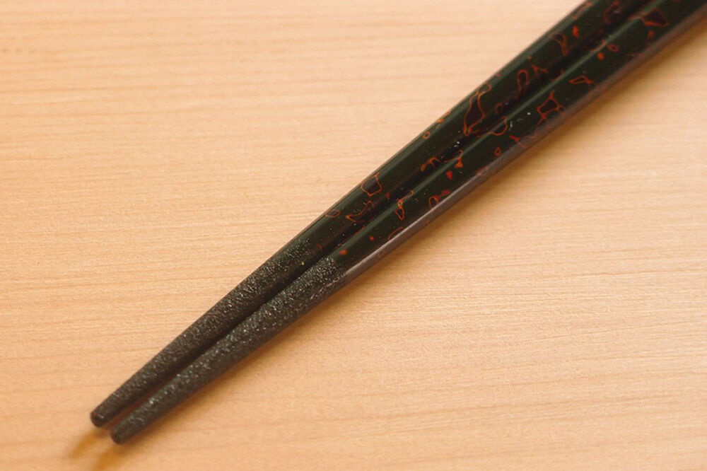 【寄附金額見直しました】津軽塗 すべらない箸 めじゃ（唐塗 緑・小箸）